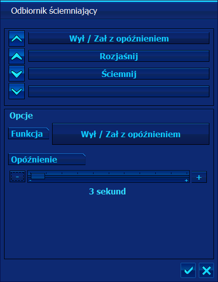 Rysunek 12: Konfigurowanie regulatora sterującego odbiornikiem ściemniającym Kamera Ikona kamery pozwala na wyświetlenie obrazu z kamery na planie strefy.