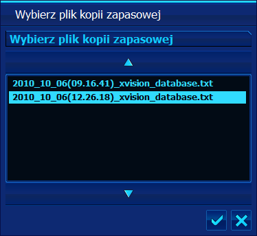 Rysunek 20: Okno wyboru pliku kopii zapasowej 1.2.7 Alarm W tej zakładce można skonfigurować odbiornik przełączający, który jest odpowiedzialny za uzbrojenie systemu alarmowego.