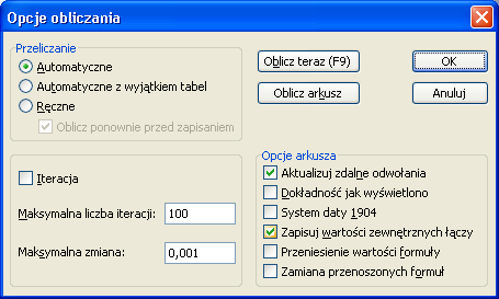 Obliczenia W oknie dialogowym Opcje obliczania (Menu Inne Obliczenia ) możesz ustawić sposób zachowania się programu Invest for Excel przy wykonywaniu obliczeń.
