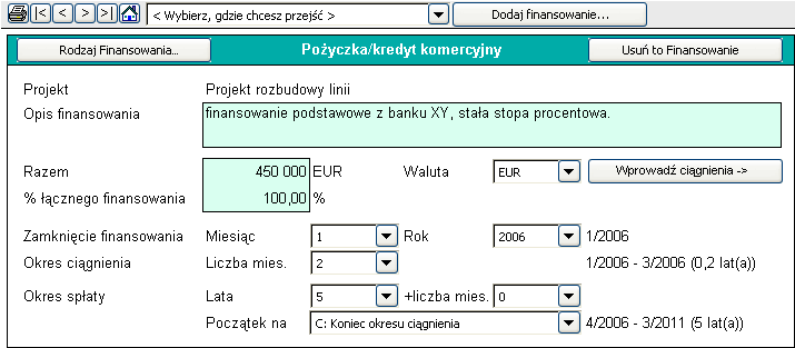 Arkusz 01Param Wprowadź parametry dla finansowania z zadłużenia. Powyższy rysunek przedstawia górną część arkusza 01Param. Rodzaje finansowania.