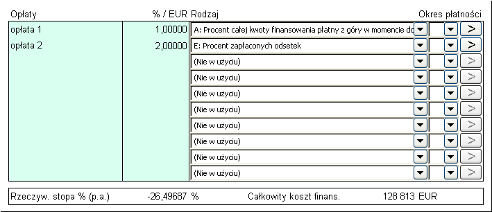 należy wprowadzić przewidywane stopy procentowe dla przyszłych okresów poprzez naciśnięcie przycisku "Wprowadź zmiany stóp procentowych ->".