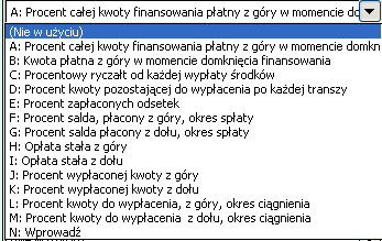 (Nie używane) - zastosuj tę opcję, jeśli opłaty nie mają być wyliczane A.