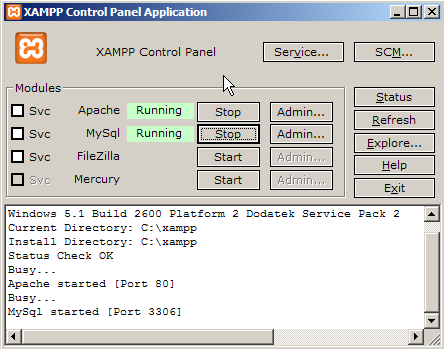 2. Uruchom panel kontrolny pakietu XAMPP i uruchom serwery Apache i MySQL. 3. Otwórz w przeglądarce adres http://localhost/phpmyadmin/ i utwórz nową bazę danych o nazwie instytut. 4.