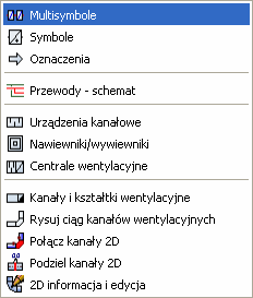 Nastawy i interfejs programu CP-System: Menu i paski narzędzi Pasek Instalacje sanitarne (rurowe) Polecenia: Instalacje sanitarne Multisymbole Symbole Symbole krzyżowe Oznaczenia Przewody Schematy