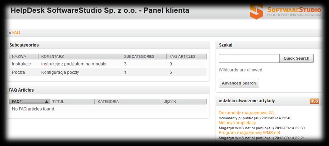 Panel Agenta, przeznaczony dla osób świadczących wsparcie. OTRS panel agenta FAQ najczęs ciej zadawane pytania FAQ (ang.