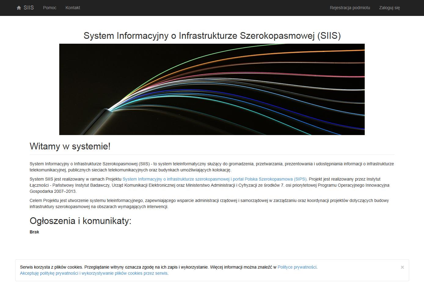 3 Rejestracja podmiotu oraz logowanie i wylogowanie z systemu Rejestracja i logowanie do systemu następuje po połączeniu z portalem SIIS na stronie: https://form.teleinfrastruktura.gov.pl Rys. 1.
