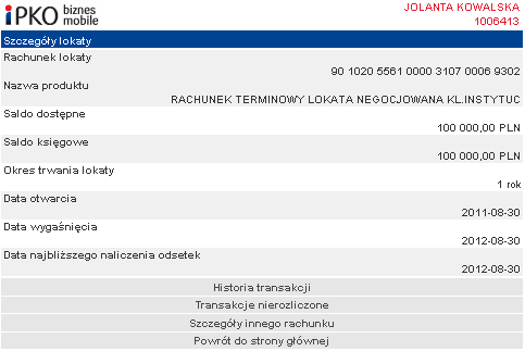 3.3.2. Rachunki depozyty terminowe Po rozwinięciu menu Rachunki pojawi się podmenu dotyczące depozytów terminowych klienta Depozyty terminowe (Rysunek 3).