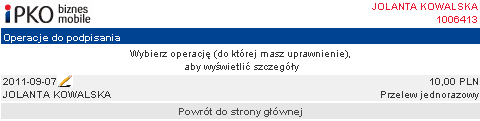 W celu uzyskania informacji o szczegółach paczki do podpisania należy kliknąć na daną paczkę. Wówczas pojawia się szczegóły tej paczki (Rysunek 12). Rysunek 12.