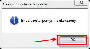 Po zakończonej instalacji zostanie wyświetlone okno potwierdzenia