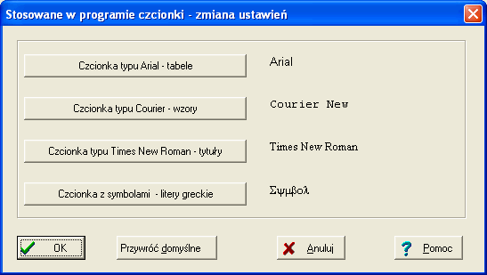 - 21 - - kliknięcie tego przycisku powoduje skopiowanie całego raportu do schowka - zamknięcie okna raportów Okno Czcionki W przypadku stosowania Windows w wersji inna niż polska można w tym oknie