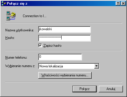 Podajemy teraz niezbędne dane: Rubryka Numer telefonu może zawierać dowolny numer, jest on pomijany podczas nawiązywania połączenia PPPoE.