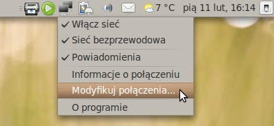 Klikamy na ikonie Network-managera prawym klawiszem myszy i wybieramy opcję Modyfikuj połączenia. Przechodzimy do ostatniej zakładki oznaczonej DSL i naciskamy przycisk Dodaj.