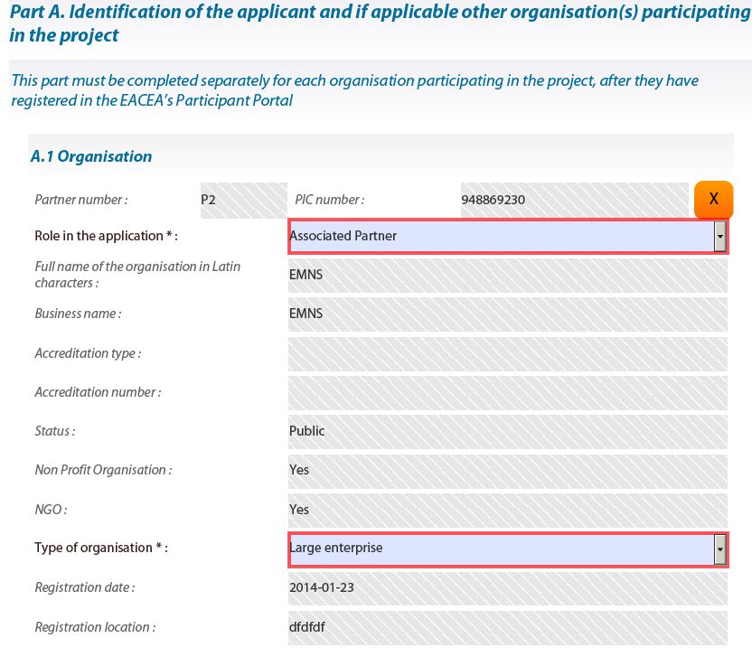 Wypełnianie formularza eform 1/3 Dane instytucji uczestniczących