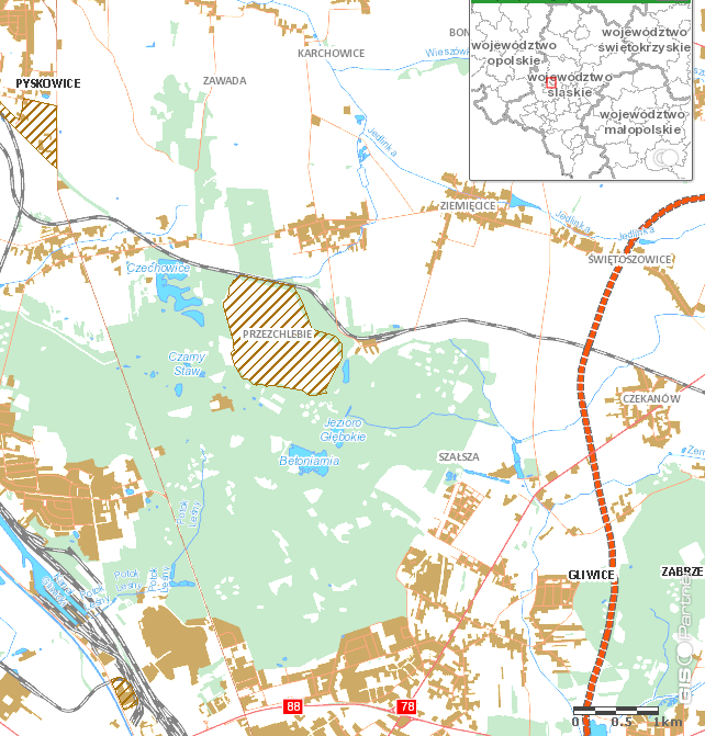 Przykład analizy dla hałdy Przezchlebie Centralne zwałowisko odpadów powęglowych - hałda Przezchlebie, zlokalizowane jest na terenie sołectwa Przezchlebie w gminie Zbrosławice w powiecie tarnogórskim.