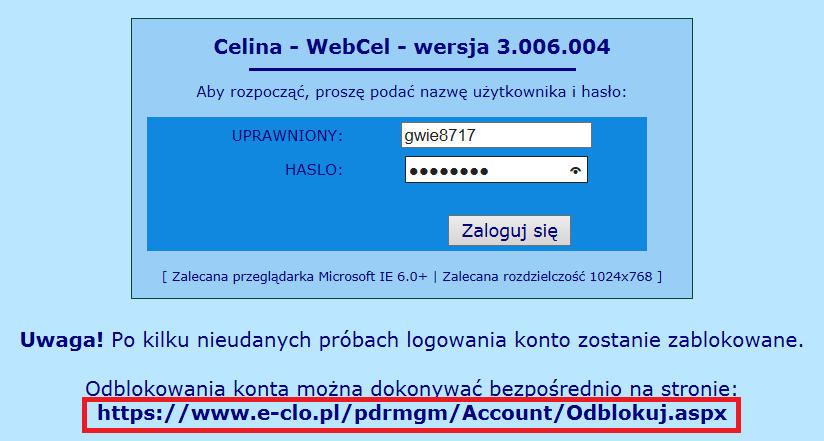 5. Wypełniamy pola formularza do odblokowania konta. Rysunek 10: Wypełnienie formularza do odblokowania konta 6. Konto zostanie odblokowane.