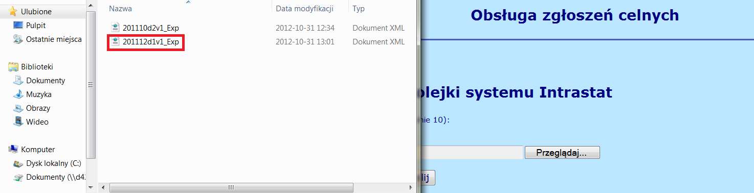6. Należy wskazać sporządzoną i zapisaną wcześniej deklarację i wybrać polecenie Otwórz Rysunek