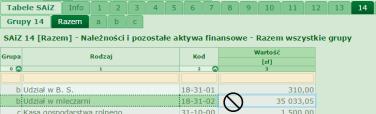 Dodawanie wiersza następuje po wpisaniu kodu (lub wyboru z listy dostępnych w danej tabeli kodów) w wierszu oznaczonym "dodaj nowy wiersz": 14