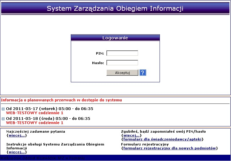 2 LOGOWANIE DO SYSTEMU Rozpoczęcie pracy z systemem SZOI następuje przez zalogowanie się do aplikacji w poniższym oknie: Rys. 2.