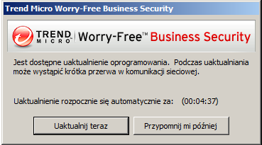 Podręcznik instalacji i aktualizacji programu Worry-Free Business Security OPCJA AKTUALIZACJI PROGRAMU SECURITY AGENT Zezwalaj klientom na opóźnianie aktualizacji programu Security Agent o