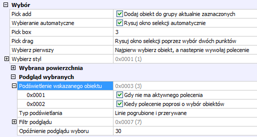 Wybierz polecenie Ustawienia z menu Ustawienia, następnie rozwiń grupę Wybór z kategorii Ustawienia Programu zgodnie z poniższym rysunkiem.