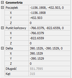 Sprawdzenie długości obiektu Długość linii, polilinii, łuku lub splajnu wyświetlana jest w oknie Właściwości. Wybierz obiekt i rozwiń kategorię Geometria. Pomiar odległości pomiędzy punktem i linią.