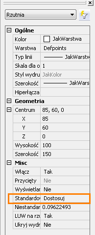 Rozwiń pole Rozmiar papieru i wybierz A4. Ustaw Jednostki na Milimetry. Obszar kreślenia ustaw na Arkusz. Skalę druku ustaw na 1:1. Orientację ustaw na Poziomą.