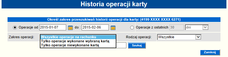 Rysunek 118 Podgląd karty debetowej 7.14.5. Historia operacji szczegóły System pozwala na podgląd historii operacji kart debetowych i kredytowych.