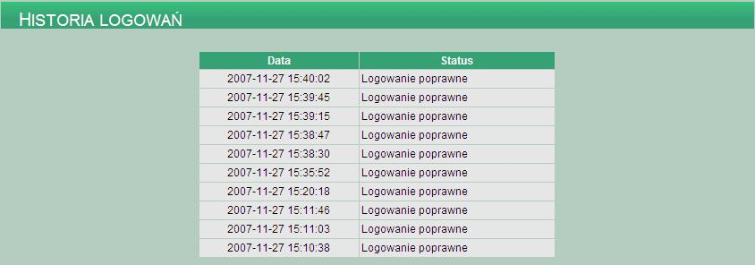 11. Historia logowań Po wybraniu opcji Historia logowań zostanie otwarta strona z