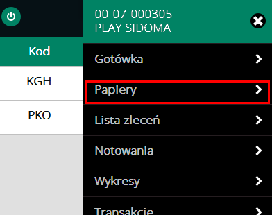 Na tym ekranie prezentowane jest zestawienie transakcji zawartych przez użytkownika w dniu bieżącym.