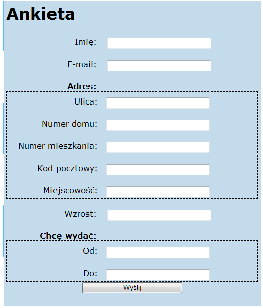Laboratorium podstawowe Problem 1 (czas realizacji 20 min) Jesteś właścicielem niewielkiej firmy i Twój pracownik przygotował prostą ankietę w języku HTML umożliwiającą pobranie od użytkownika