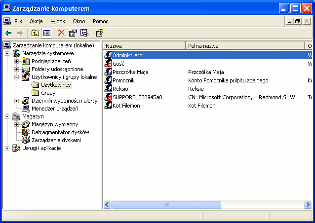 uŝytkwników identyczną z tą, która jest elementem knsli Zarządzanie kmputerem. 3. W lewej części kna tzw. drzewie knsli wybierz i rzwiń przystawkę UŜytkwnicy i grupy lkalne. 4.