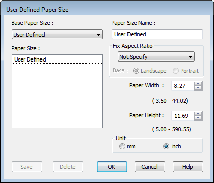 Inne sposoby drukowania B Wprowadź żądany rozmiar w oknie dialogowym User Defined Paper Size (Rozmiar papieru zdefiniowany przez użytkownika) i kliknij przycisk Save (Zapisz).