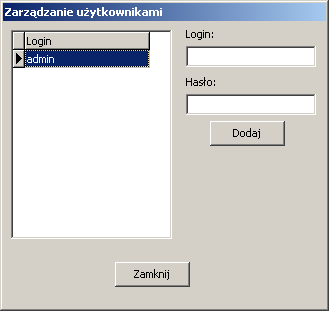 Dodanie użytkownika odbywa się poprzez wpisanie jego loginu oraz hasła i kliknięcie w przycisk Dodaj. Użytkownika można wylogowad, używając opcji Wyloguj w menu. 17.3.
