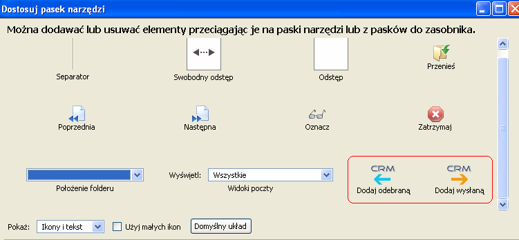 dodaj wiadomość odebraną lub CRM dodaj wiadomość wysłaną.