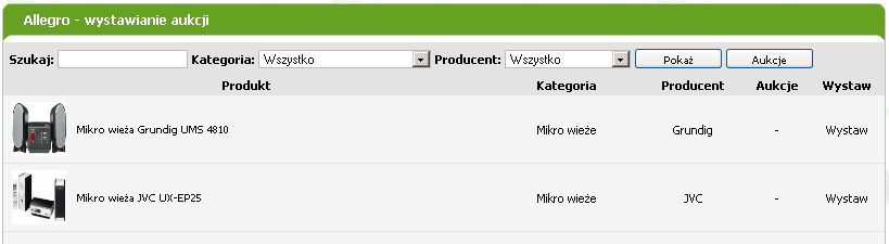 3 Wystawianie aukcji W celu wystawienia aukcji należy przejść na zakładkę Allegro->Wystawianie.