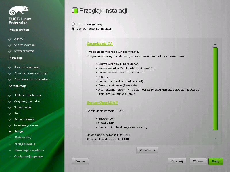 14. Połączenie z Internetem można sprawdzić za pomocą opcji Tak, przetestuj połączenie z Internetem.