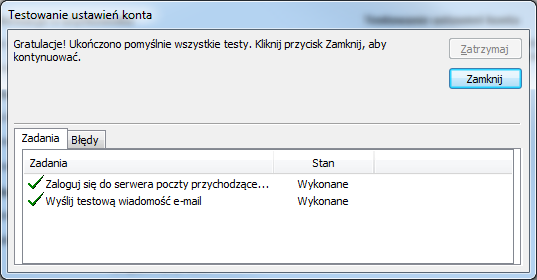 Sprawdzenie poprawności działania konta Sprawdzenie poprawności konfiguracji MS Outlook 2007 możliwe jest z poziomu widocznego na rysunku Rysunek 5.