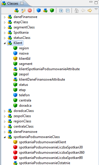 ROZDZIAŁ 4. DESIGNER 69 Rysunek 4.12: Widok Classes Explorer należy wpisać wyrażenie postaci extract(year from $.month).