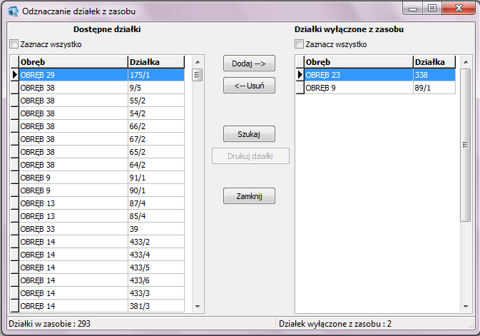 S t r n a 69 Rysunek 69. Okn wyłączania działek z zasbu kliku działek. Jeśli użytkwnik djdzie d wnisku, że działka jednak pwinna pjawić się w zasbie (np.