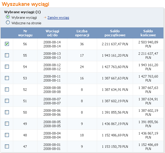 Wyciągi bankowe w 4.