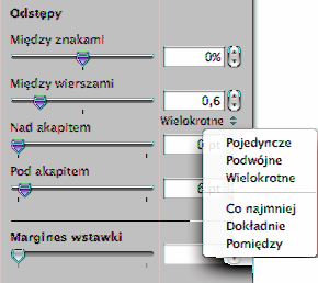 4 Wybierz odstęp między wierszami z menu, pojawiającego się po kliknięciu w tekst pod polem Wiersz. Pole odstępu między wierszami. Wpisz tutaj wartość lub wybierz ją za pomocą strzałek.