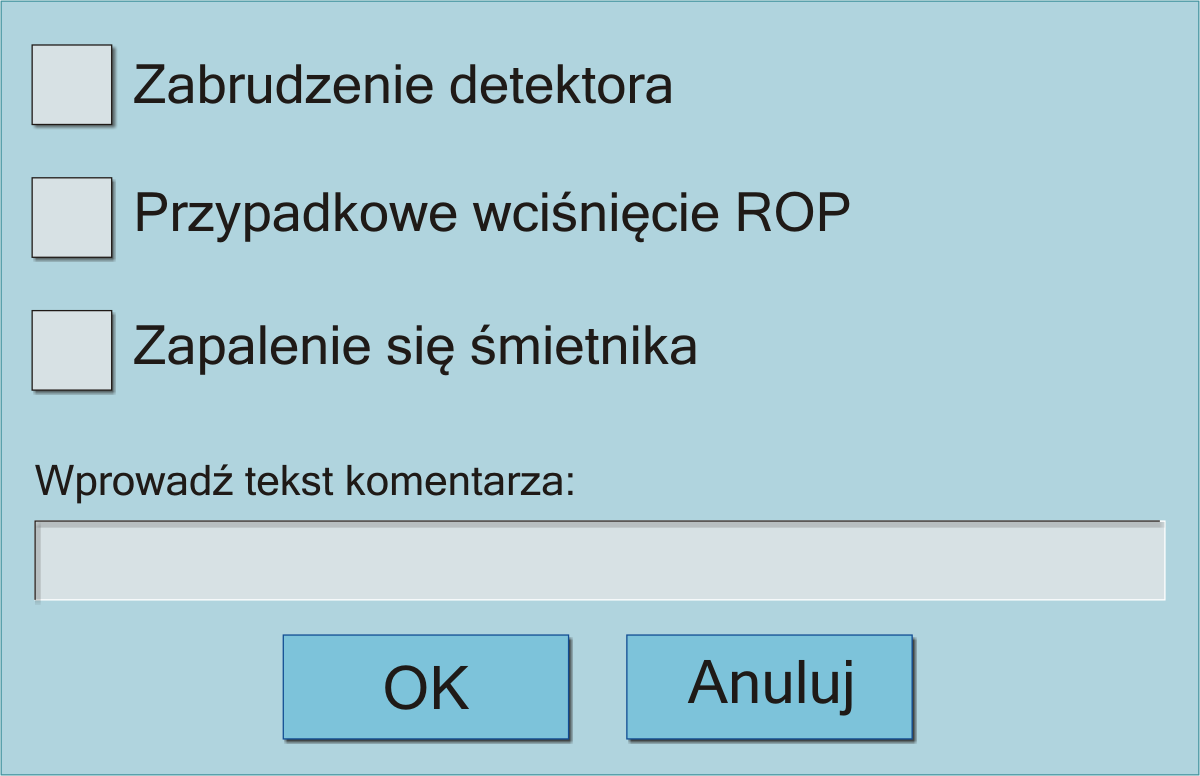 Komentarz do alarmu Po zakończeniu akcji przeciwdziałania zagrożeniu, operator ma możliwość skomentowania alarmu.