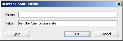22. Dodaj do formularza form.html przycisk Submit Buton z okna Component Palette (zakładka HTML), upuść go pod wcześniej dodanym elementem TextArea.