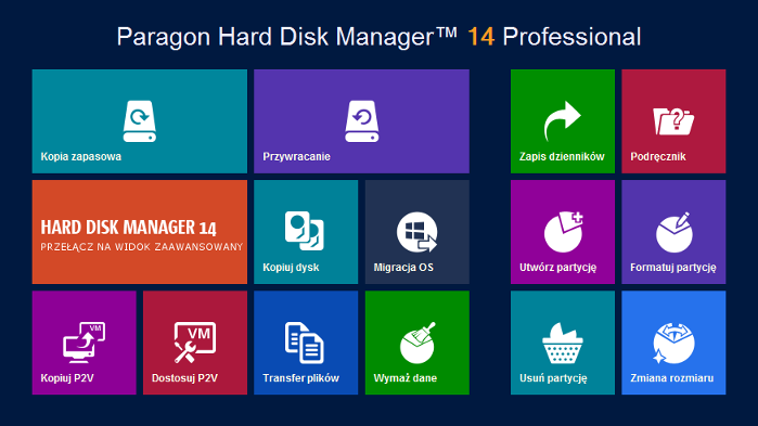 4.3 Pierwsze uruchomienie Aby uruchomić Hard Disk Manager 15 w systemie Windows, kliknij przycisk Start, a następnie wybierz Programy > Paragon Hard Disk Manager 15 > Paragon Hard Disk Manager.