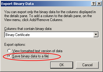 Zaakceptowany certyfikat naleŝy wyeksportować do pliku binarnego.