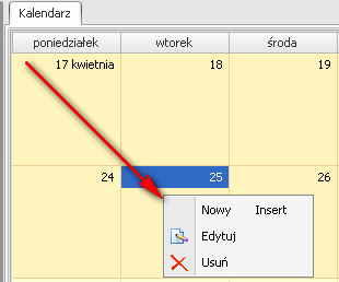 Wybieramy konkretny dzień i przyciskamy prawy przycisk myszy.