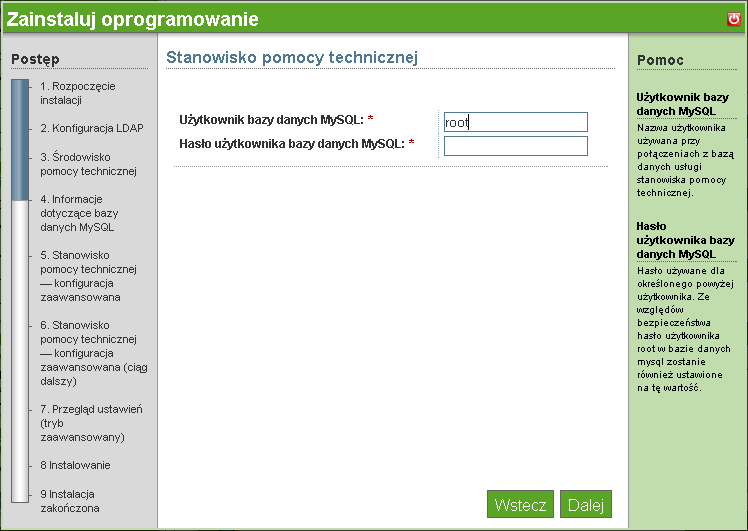 Hasło LDAP: Hasło, którego będzie używał użytkownik zastępczy usługi LDAP. Obiekt Helpdesk: W pełni kwalifikowana nazwa obiektu programu Helpdesk widniejąca w drzewie edirectory.