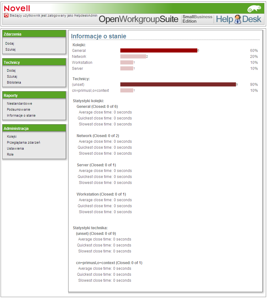 Rysunek 2-2 Informacje o stanie programu Helpdesk 2.3.