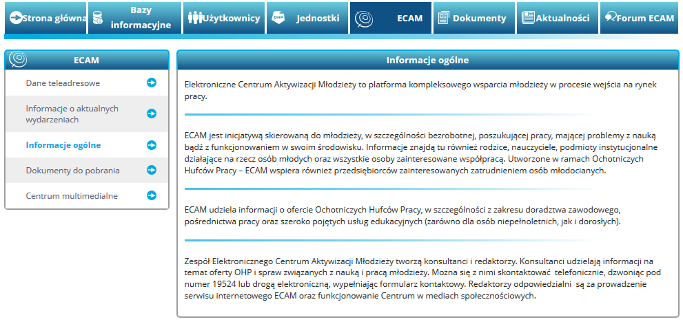 W pod zakładce Informacje ogólne wyświetlana jest statyczna strona, której treść można zmodyfikować.