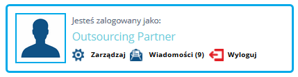 W górnej części Bazy danych Intranet nad menu nawigacyjnym jest dostępny panel użytkownika. W panelu tym wyświetlana jest miniatura zdjęcia oraz imię i nazwisko zalogowanego użytkownika.